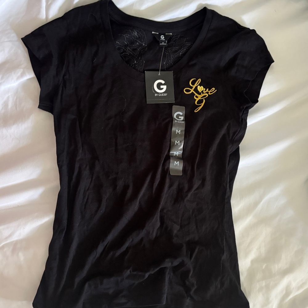 G by Guess Black and Gold Love Graphic Women's Tee